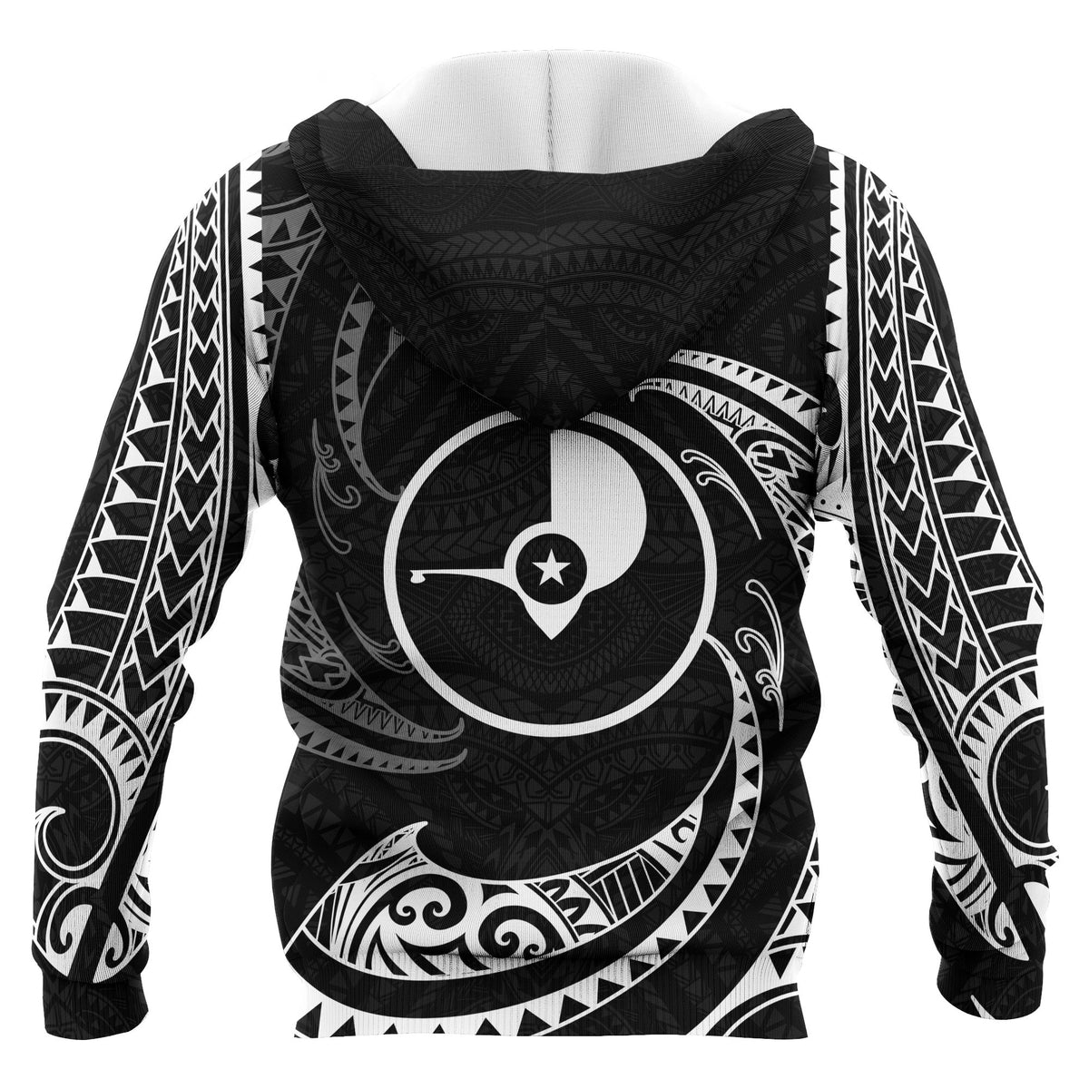 Yap Micronesia All Over Zip up Hoodie White Tribal Wave - Polynesian Pride