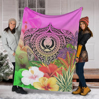 Pohnpei Polynesian Premium Blanket - Manta Ray Tropical Flowers - Polynesian Pride
