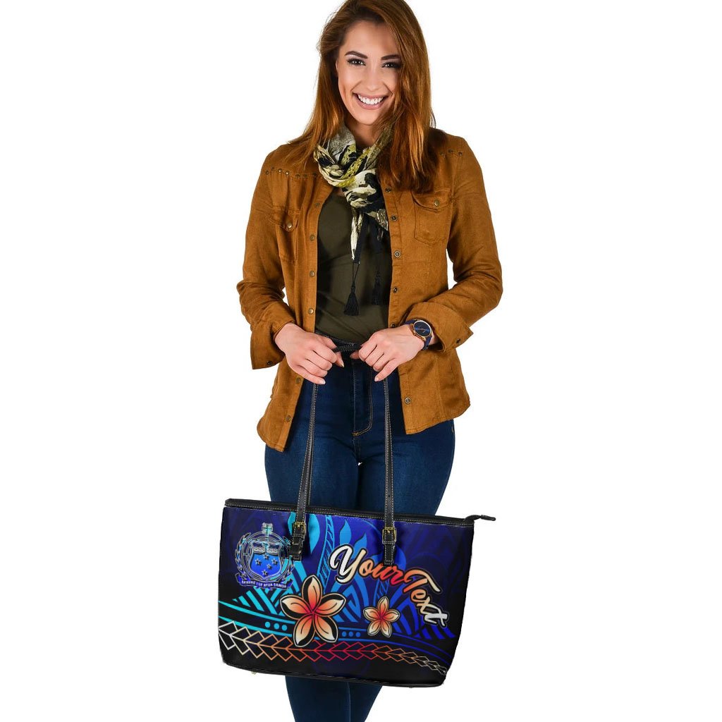 Samoa Custom Personalised Large Leather Tote Bag - Vintage Tribal Mountain - Polynesian Pride