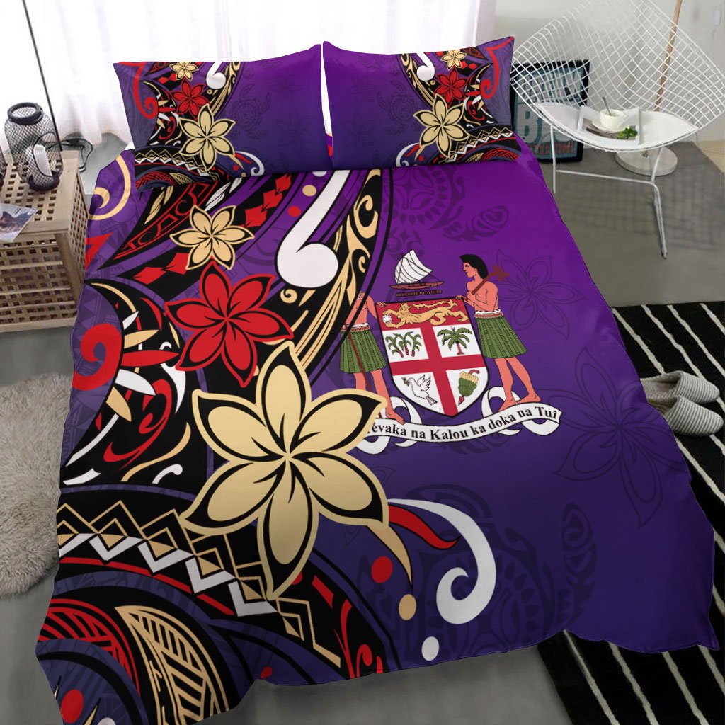 Fiji Bedding Set - Tribal Flower With Special Turtles Purple Color - Polynesian Pride