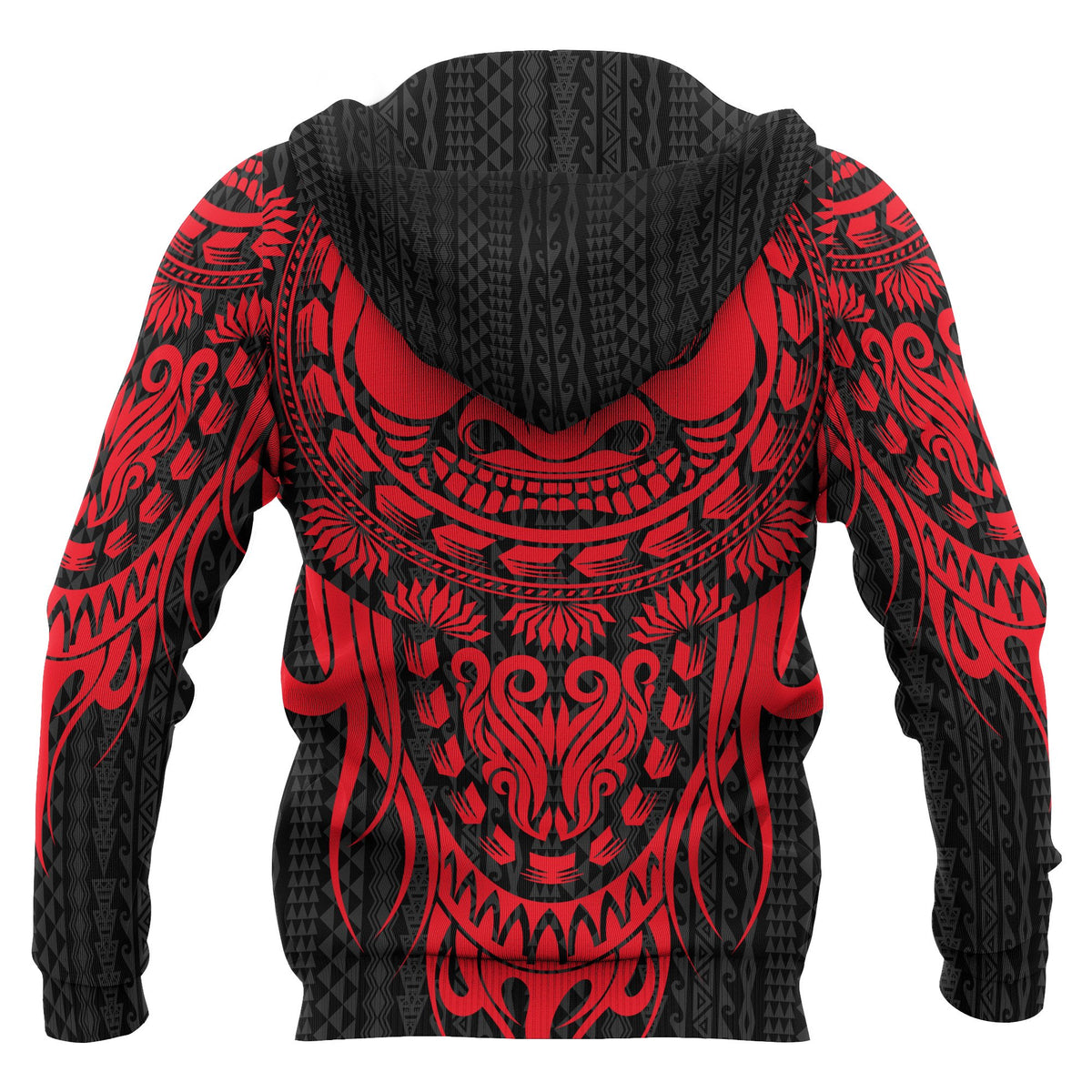 Polynesian All Over Zip up Hoodie Tattoo Tiki Red - Polynesian Pride