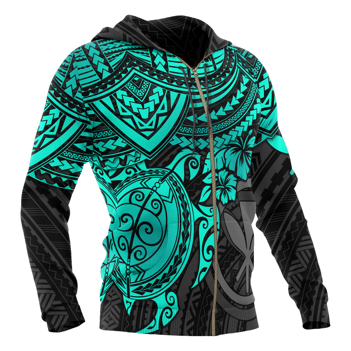 Polynesian Hawaii Hoodie (Zip up) Turquoise Turtle - Polynesian Pride