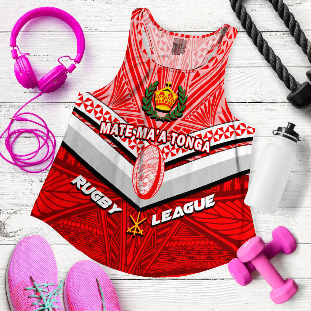 Tonga Rugby Mate Ma'a Tonga Tapa Pattern Women Tank Top - LT2 RED - Polynesian Pride