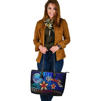 Federated States of Micronesia Custom Personalised Large Leather Tote Bag - Vintage Tribal Mountain - Polynesian Pride