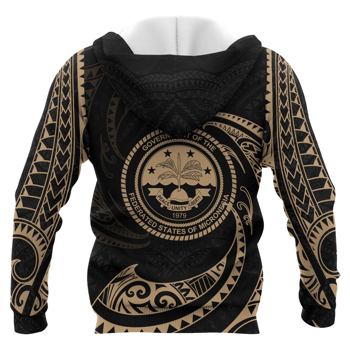 Federated States of Micronesia ll Custom Over Hoodie Gold Tribal Wave - Polynesian Pride