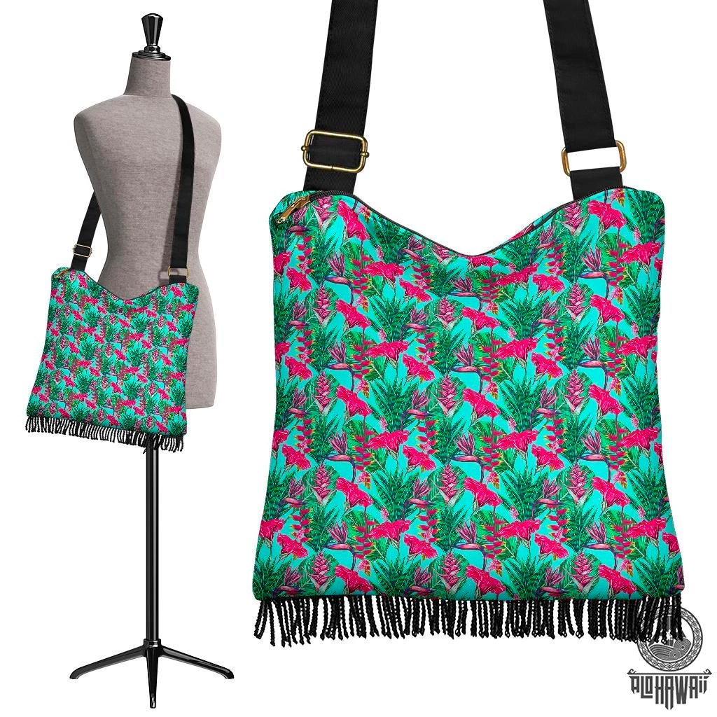 Hawaii Tropical Strelitzia Blue Crossbody Boho Handbag Crossbody Boho Handbag One Size Blue - Polynesian Pride