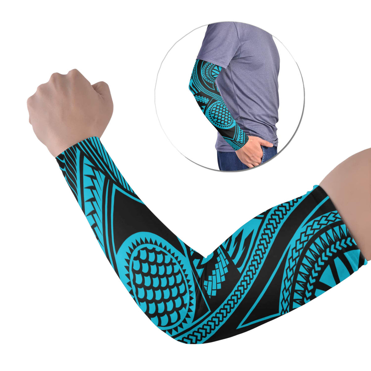 Polynesian Tribal Tattoo Arm Sleeve 43 (Set of Two) Colorful No.3 LT6 Set of 2 Blue - Polynesian Pride
