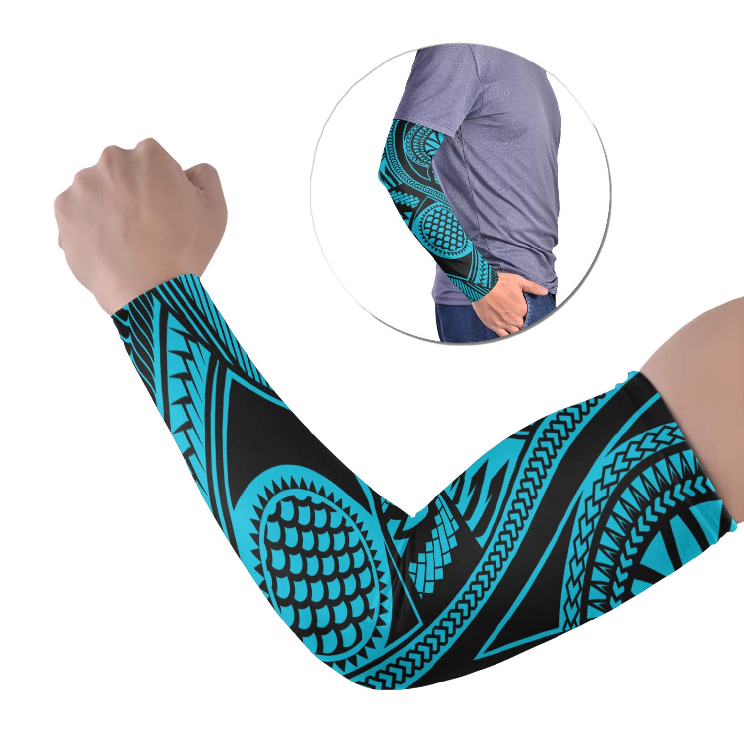 Polynesian Tribal Tattoo Arm Sleeve 43 (Set of Two) Colorful No.3 LT6 Set of 2 Blue - Polynesian Pride