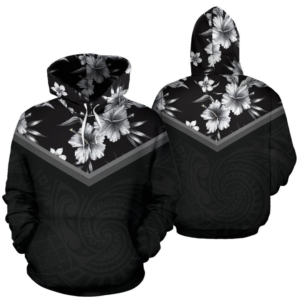 Hawaiian Pattern Vintage Hoodie Black and White Color Unisex White - Polynesian Pride