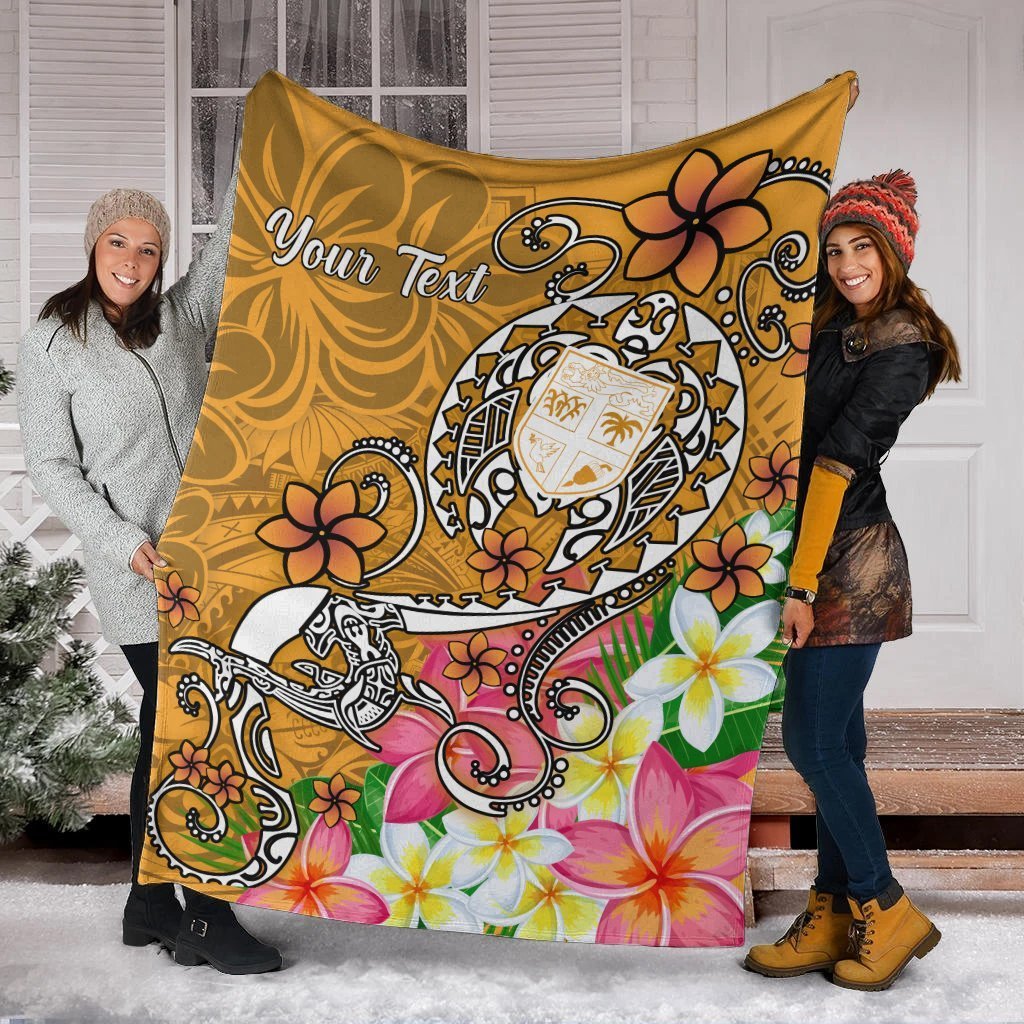 Fiji Custom Personalised Premium Blanket - Turtle Plumeria (Gold) - Polynesian Pride