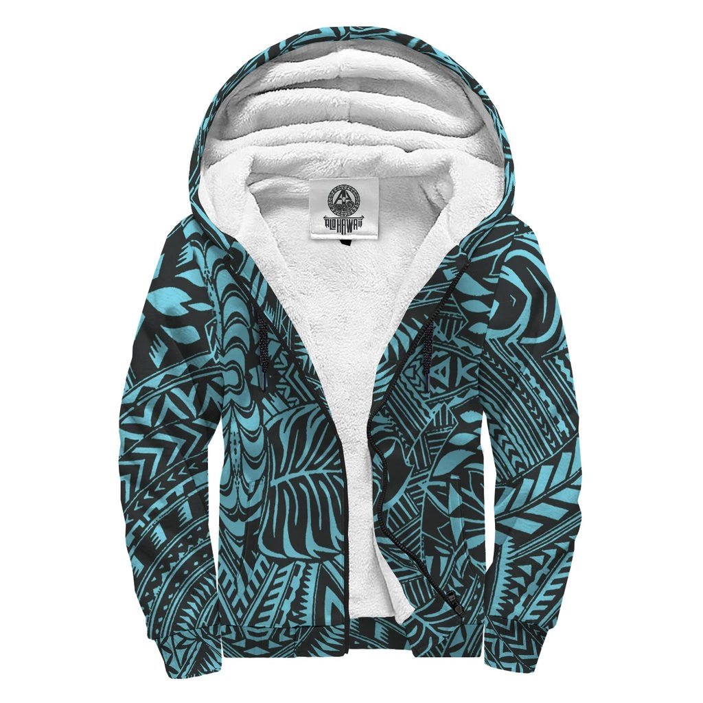 Blue Palm Polynesian Sherpa Hoodie Blue - Polynesian Pride