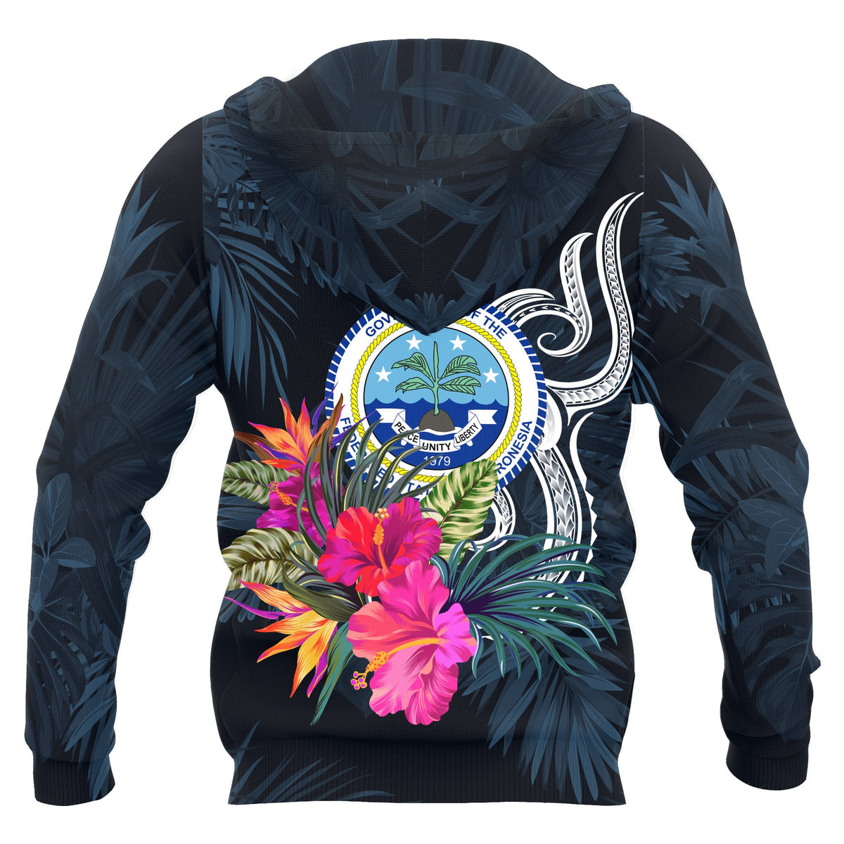 Federated States of Micronesia Zip up Hoodie Tropical Flowers - Polynesian Pride