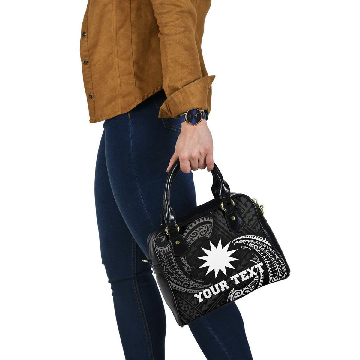 Nauru Polynesian Custom Personalised Shoulder Handbag - White Tribal Wave - Polynesian Pride