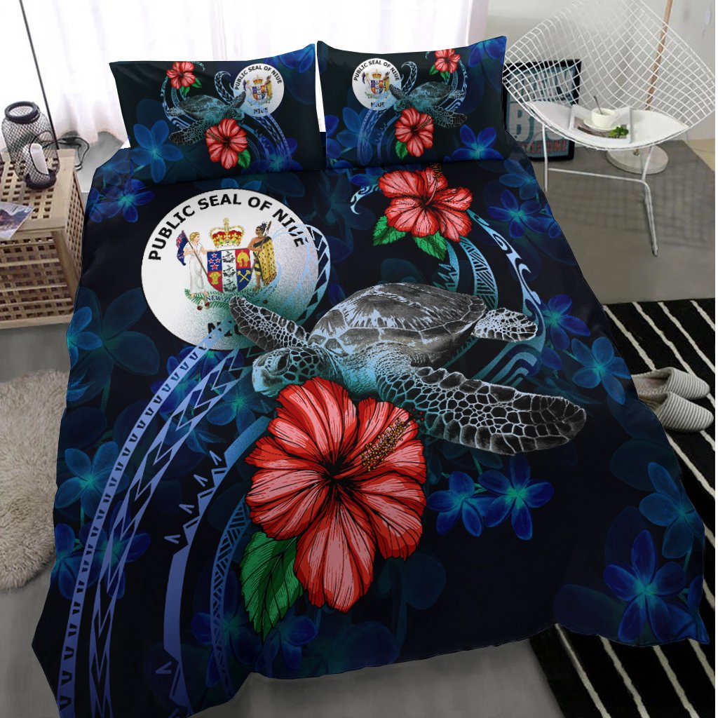 Niue Polynesian Bedding Set - Blue Turtle Hibiscus - Polynesian Pride