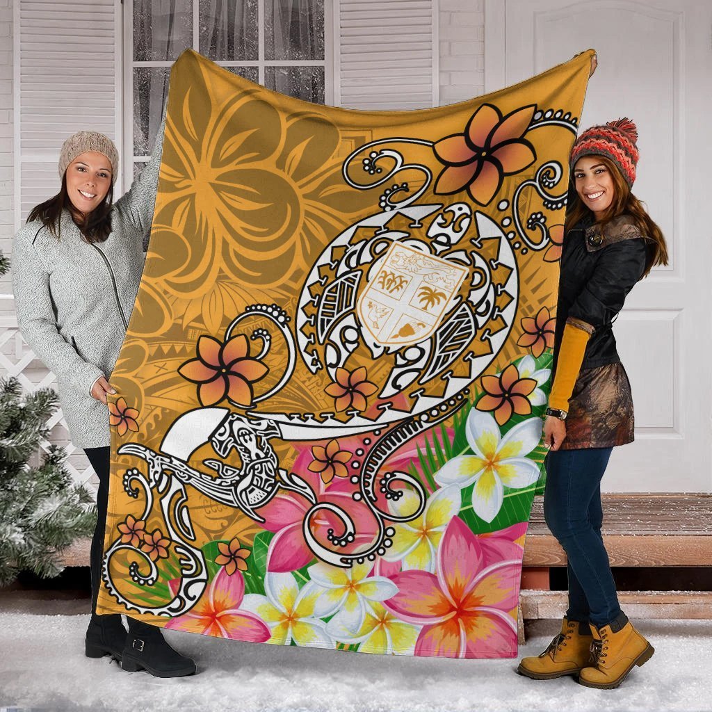 Fiji Premium Blanket - Turtle Plumeria (Gold) - Polynesian Pride