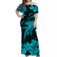 Hawaii Matching Dress and Hawaiian Shirt Polynesia Turquoise Shark LT13 - Polynesian Pride