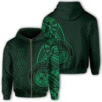 Hawaii Polynesian Zipper Hoodie Green Emboss Style Unisex Green - Polynesian Pride