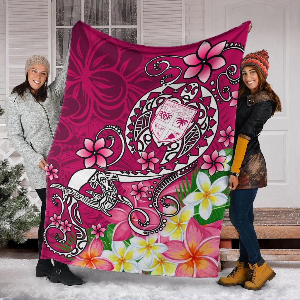 Fiji Premium Blanket - Turtle Plumeria (Pink) - Polynesian Pride