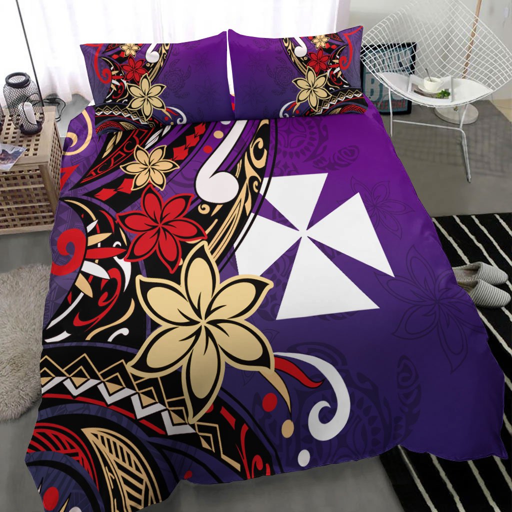 Wallis and Futuna Bedding Set - Tribal Flower With Special Turtles Purple Color - Polynesian Pride