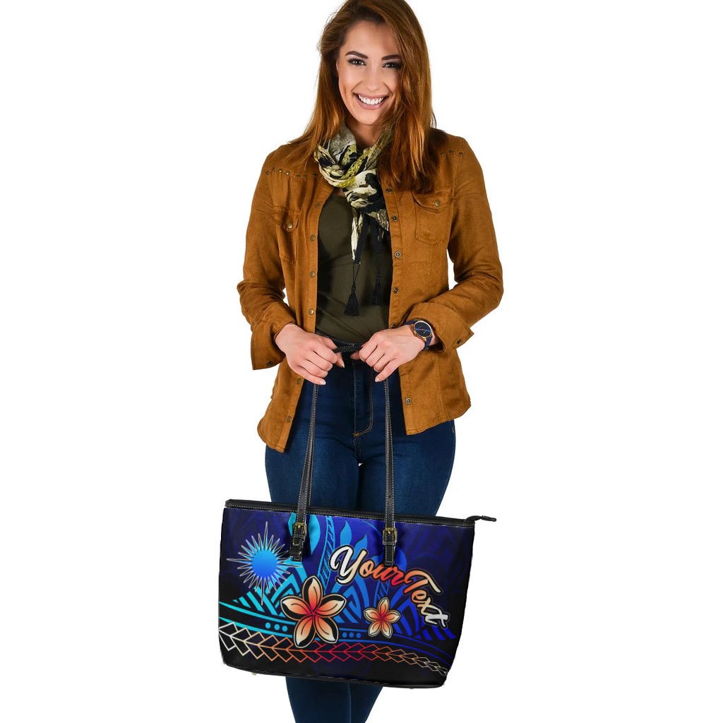 Marshall Islands Custom Personalised Large Leather Tote Bag - Vintage Tribal Mountain - Polynesian Pride
