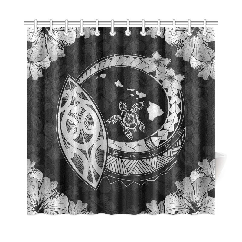 Hawaii Hibiscus Map Hidden Polynesian Gray Turtle Shower Curtain - Polynesian Pride