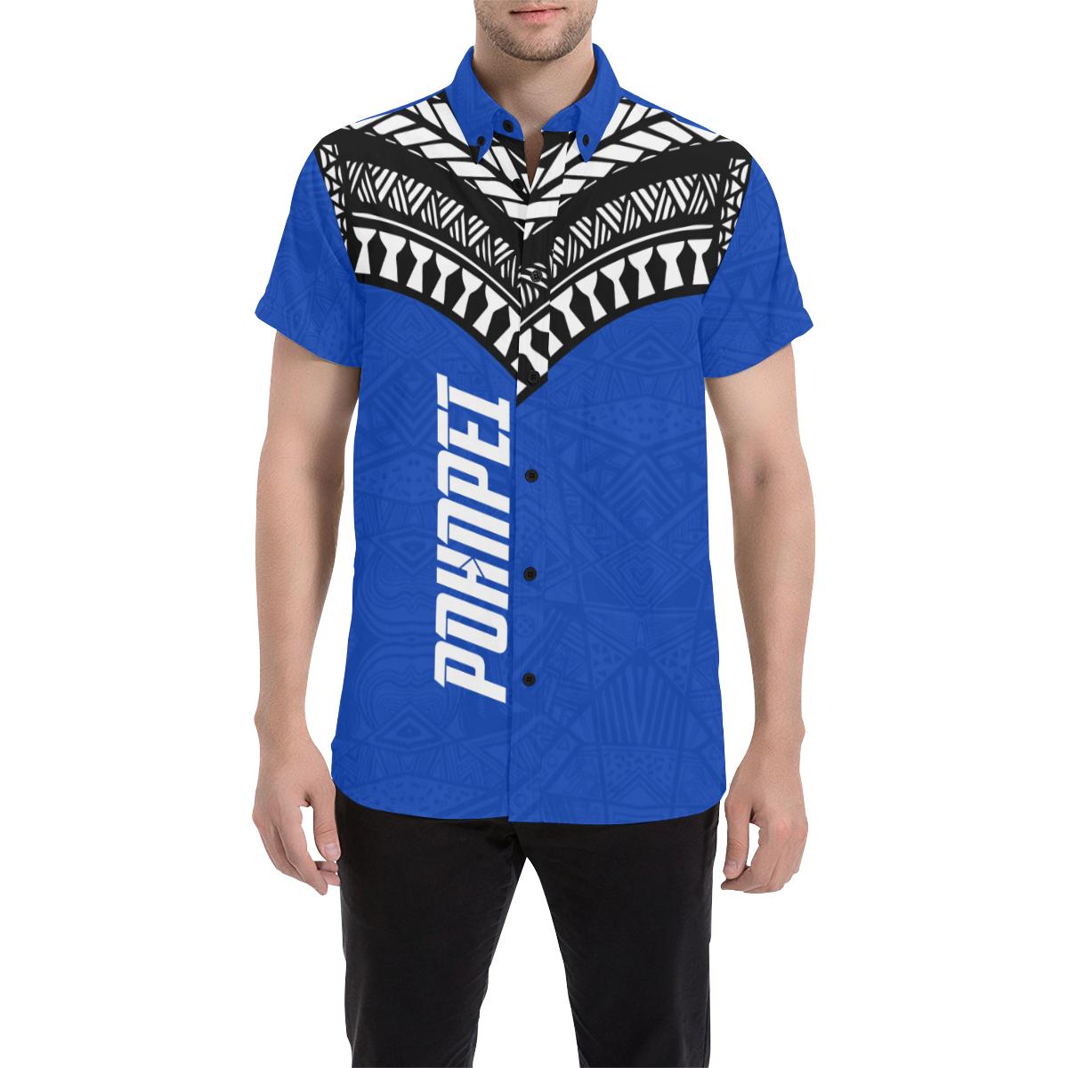 Pohnpei Flag Shirt Micronesian Pattern BACK Men's All Over Print Short Sleeve Shirt/Large Size (Model T53) Blue - Polynesian Pride