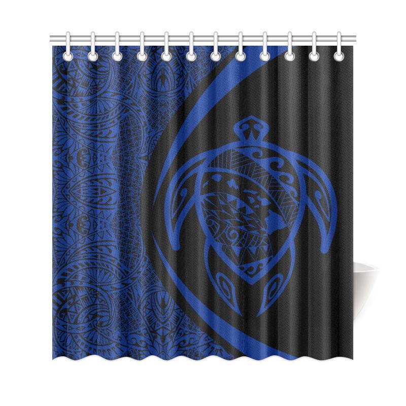 Hawaii Turtle Map Polynesian Shower Curtain - Blue - Circle Style - Polynesian Pride