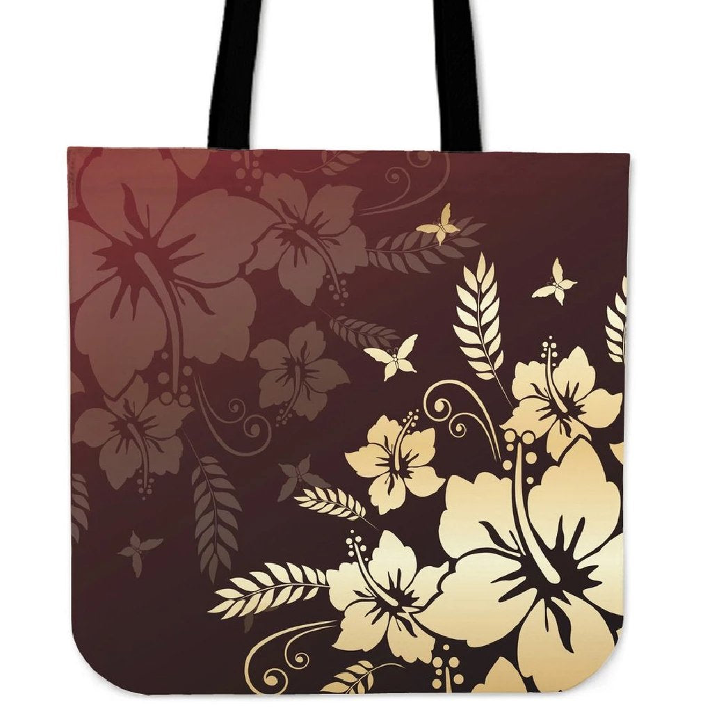 Hibiscus Golden Royal Tote Bag Tote Bag One Size Black - Polynesian Pride