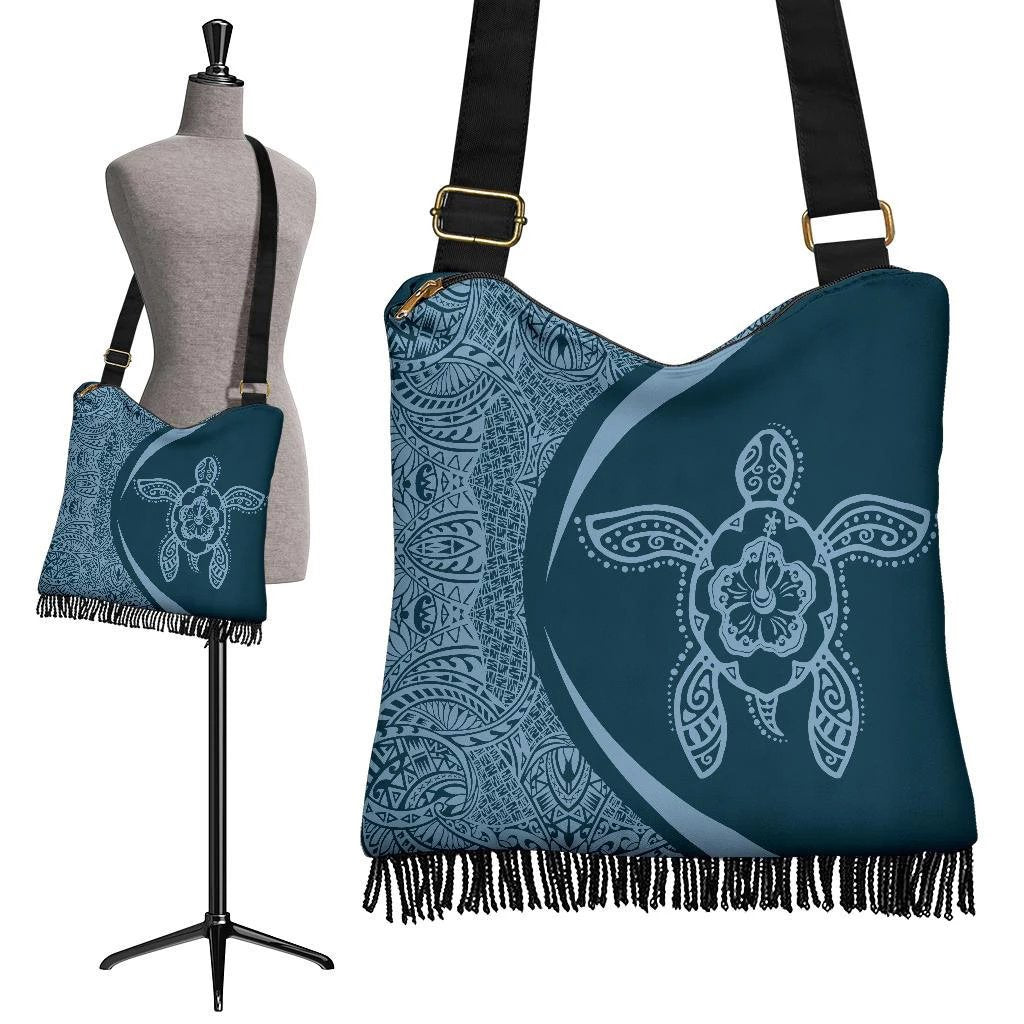 Hawaii Turtle Polynesian Crossbody Boho Handbag-Circle Style Crossbody Boho Handbag One Size Black - Polynesian Pride