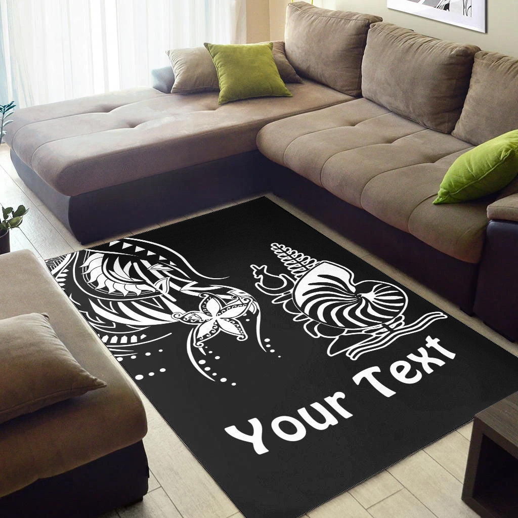(Custom Personalised) New Caledonia Area Rug Emblem Nautilus Shell Version Black LT13 - Polynesian Pride