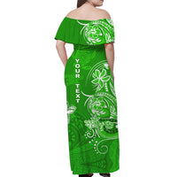 (Custom Personalised) Wallis et Futuna Off Shoulder Long Dress Polynesia Green Sea Turtle and Flowers LT13 - Polynesian Pride