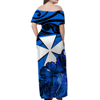(Custom Personalised) Wallis et Futuna Off Shoulder Long Dress Hibiscus Flowers Blue LT13 - Polynesian Pride