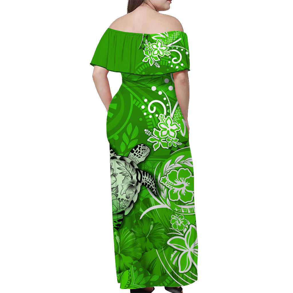 Custom Matching Hawaiian Outfits For Couples Polynesia Green Sea Turtle Honu and Hibiscus Dress and Hawaiian Shirt LT13 - Polynesian Pride