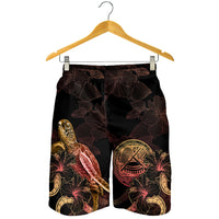 American Samoa Polynesian Men's Shorts - Turtle With Blooming Hibiscus Gold - Polynesian Pride