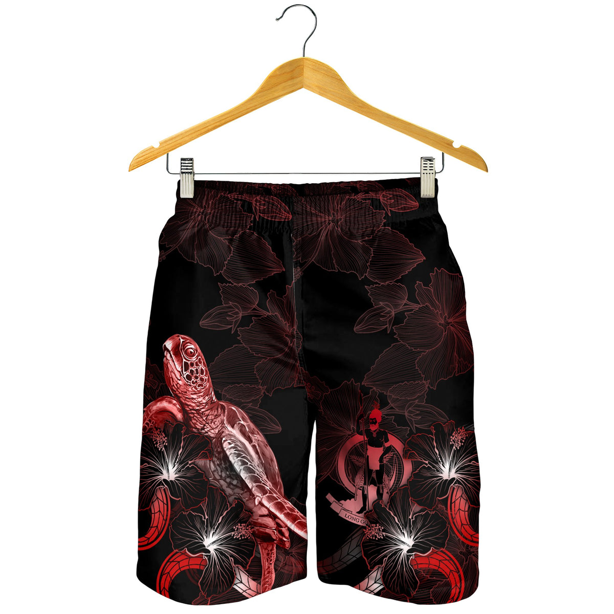 Vanuatu Polynesian Men's Shorts - Turtle With Blooming Hibiscus Red - Polynesian Pride