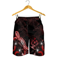Vanuatu Polynesian Men's Shorts - Turtle With Blooming Hibiscus Red - Polynesian Pride