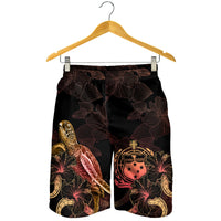 Samoa Polynesian Men's Shorts - Turtle With Blooming Hibiscus Gold - Polynesian Pride