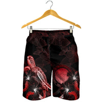 CNMI Polynesian Men's Shorts - Turtle With Blooming Hibiscus Red - Polynesian Pride