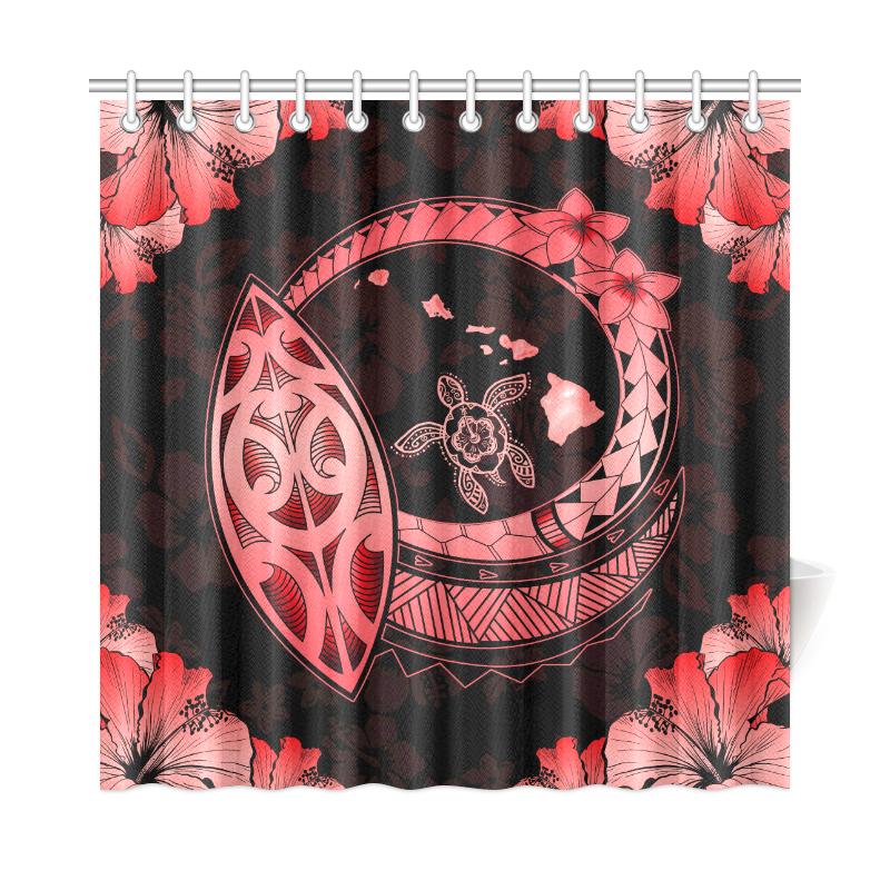 Hawaii Hibiscus Map Hidden Polynesian Red Turtle Shower Curtain - Polynesian Pride