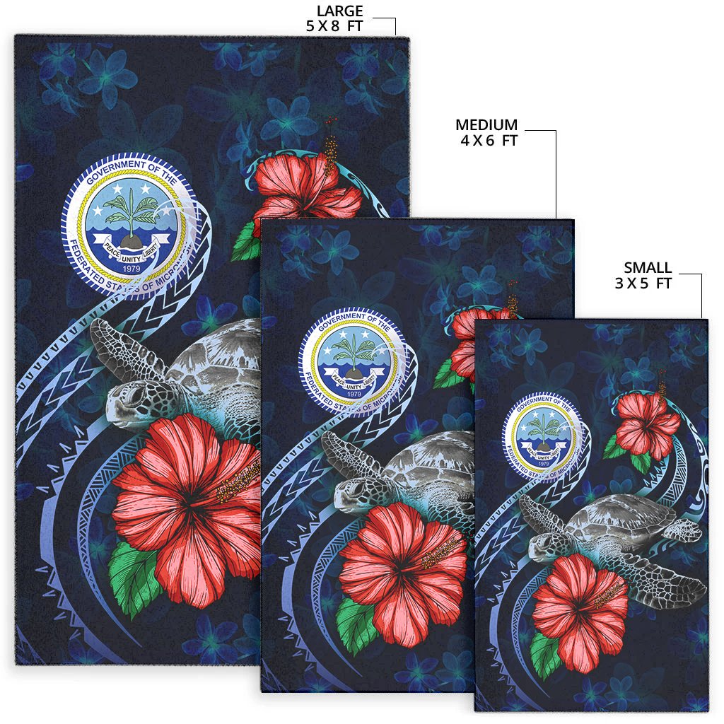 Federated States Of Micronesia Polynesian Area Rug - Blue Turtle Hibiscus - Polynesian Pride