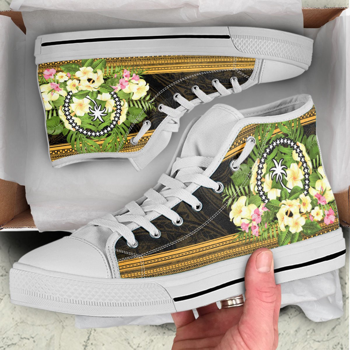 Chuuk State High Top Shoes - Polynesian Gold Patterns Collection - Polynesian Pride