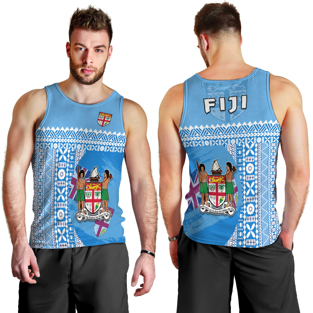 Fiji Dreamy Men Tank Top Tapa Pattern LT13 Blue - Polynesian Pride