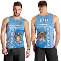 Fiji Dreamy Men Tank Top Tapa Pattern LT13 Blue - Polynesian Pride