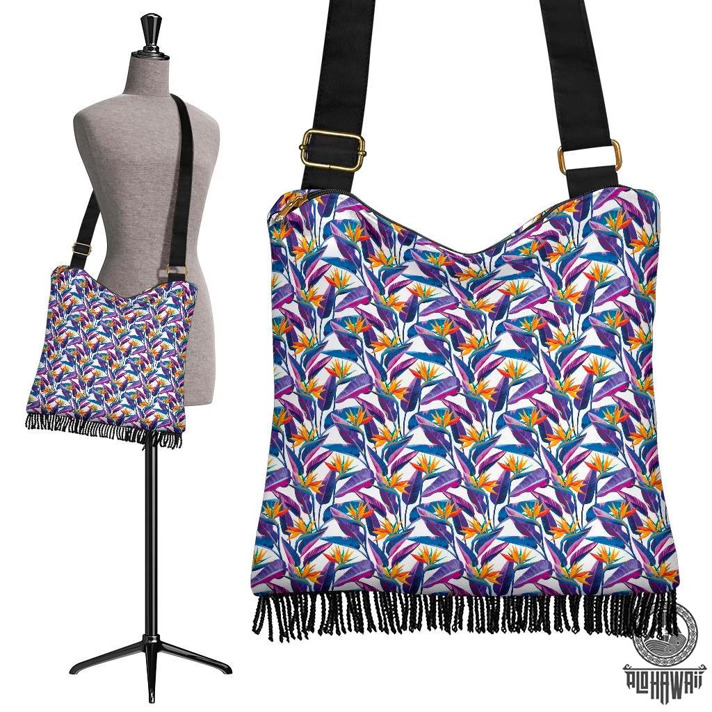 Hawaii Tropical Strelitzia Crossbody Boho Handbag Crossbody Boho Handbag One Size Pink - Polynesian Pride