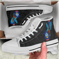 Guam High Top Shoes - KingFisher Bird With Map - Polynesian Pride