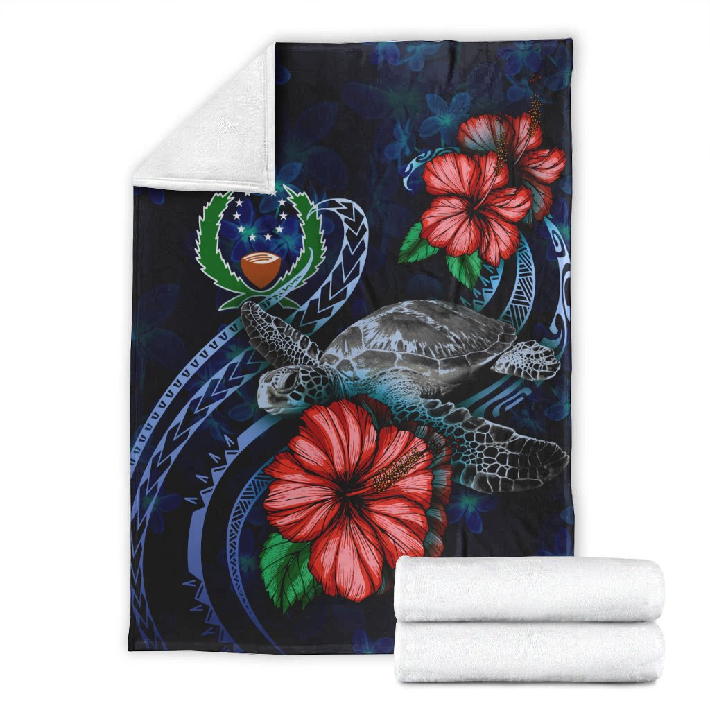 Pohnpei Polynesian Premium Blanket - Blue Turtle Hibiscus - Polynesian Pride