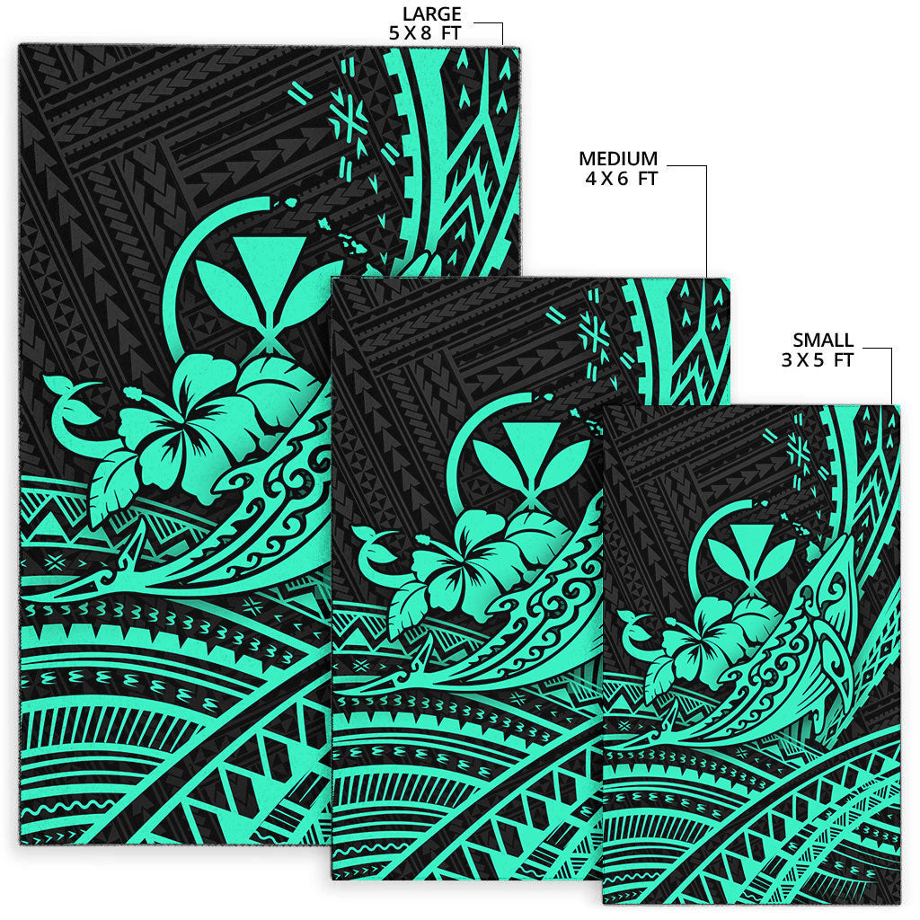 Hawaii Humpback Whale With Hibiscus Tribal Turquoise Area Rug - LT12 - Polynesian Pride