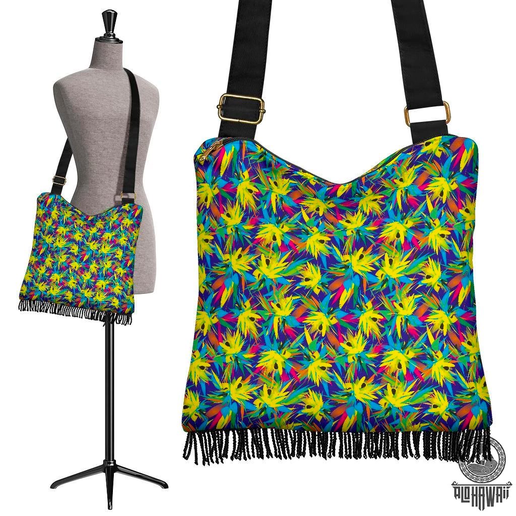 Hawaii Tropical Pattern Mix Crossbody Boho Handbag Crossbody Boho Handbag One Size Green - Polynesian Pride