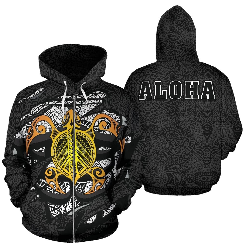 Honu Polynesian Gray Hawaii Turtle Hoodie (Zip) Unisex Gray - Polynesian Pride