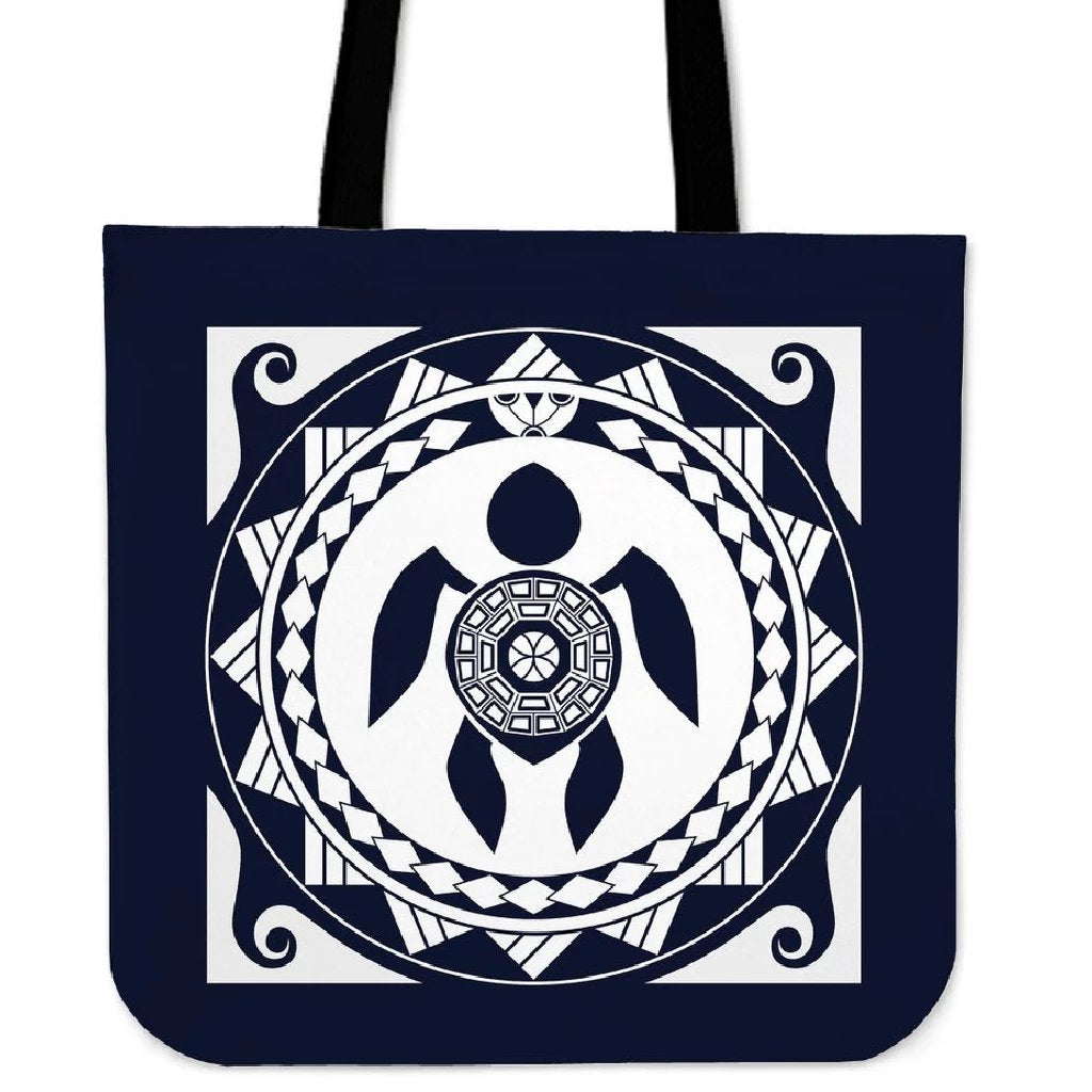 Turtle Polynesian Circle Tote Bag Tote Bag One Size Black - Polynesian Pride